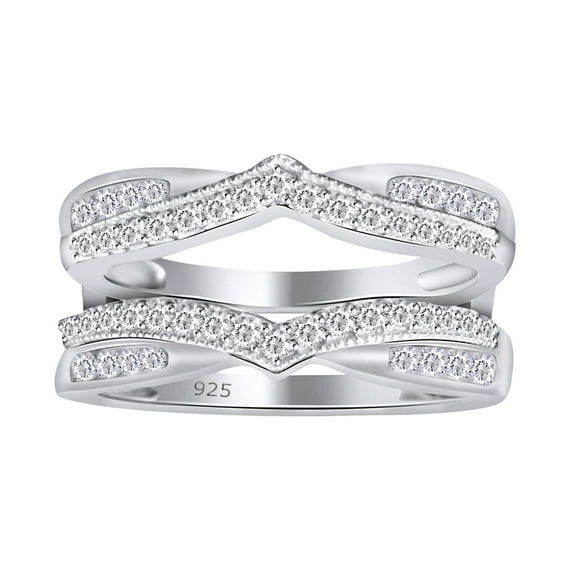 AFFY 1/3 CT Round Cut White Cubic Zirconia Guard Enhancer Ring In 14K White Gold Plated 925 Sterling Silver (0.33 Cttw)-4
