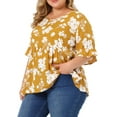thumbnail image 4 of Agnes Orinda Women's Plus Size V Neck Floral Ruffle Sleeves Summer Babydoll Blouses 1X Yellow, 4 of 7