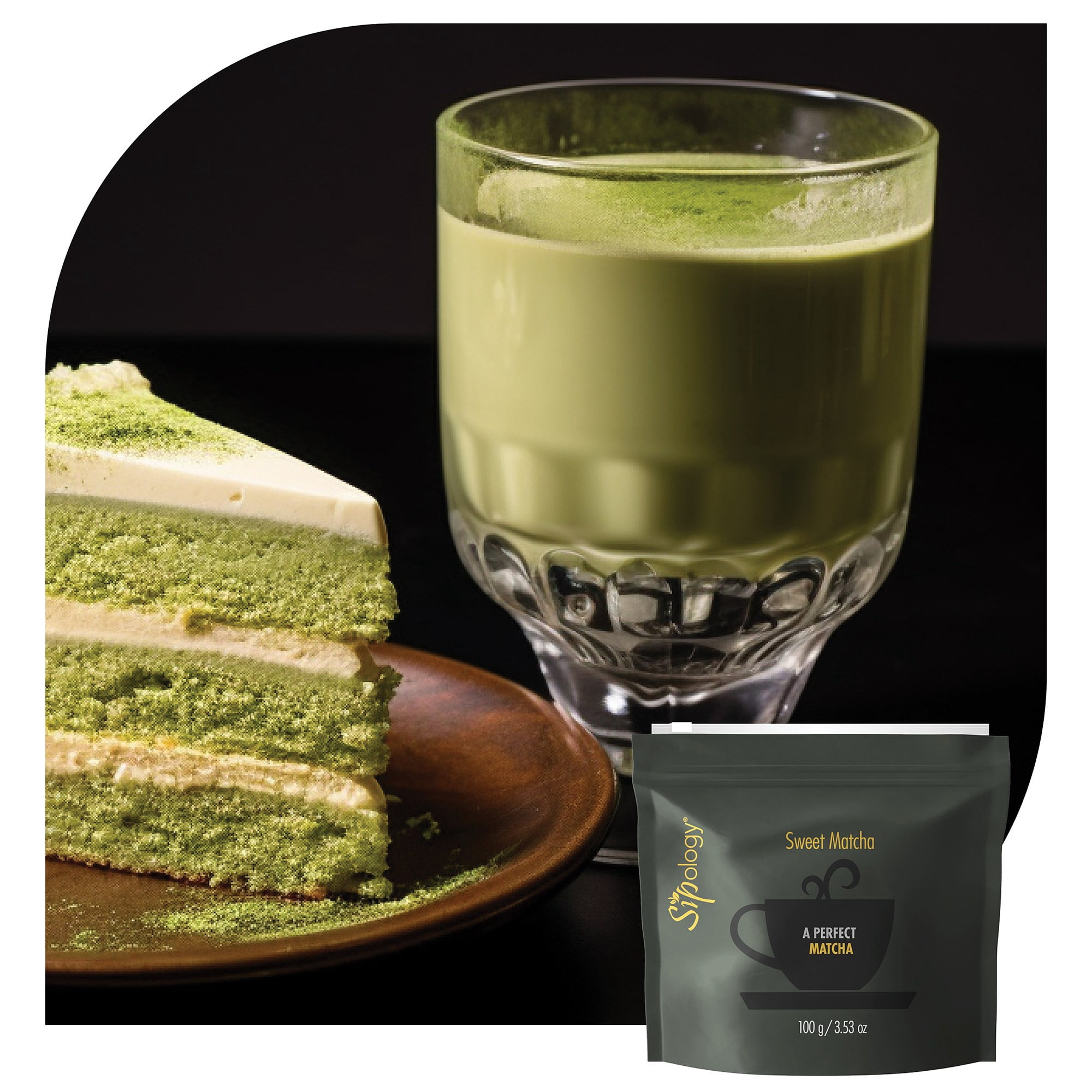 Sipology: Sweet Coffee Cake Matcha - 3.53oz/100g Bag - Powder Drink Mix, 62.5 Servings, Premium Japanese Matcha, Hot Or Cold, 5 Cals, Energy Boost
