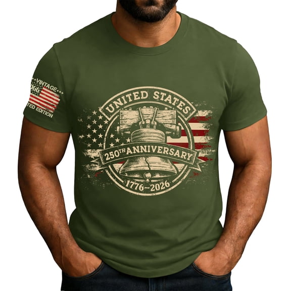 250 Anniversary Usa Shirt Men Fourth Of July American Flag Print Crew Neck Short Sleeve Tees Moisture Wicking Regular Fit Comfy Summer Muscle Tops, Army Green, #01 Army Green