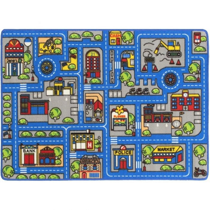 Kids Car Road Rugs City Map Play mat for Classroom/Baby Room Non-Slip Rubber Back