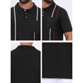thumbnail image 7 of DARING DIVA Men's Striped Knit Chest Pocket Short Sleeve Vintage Golf Shirts S Black, 7 of 7