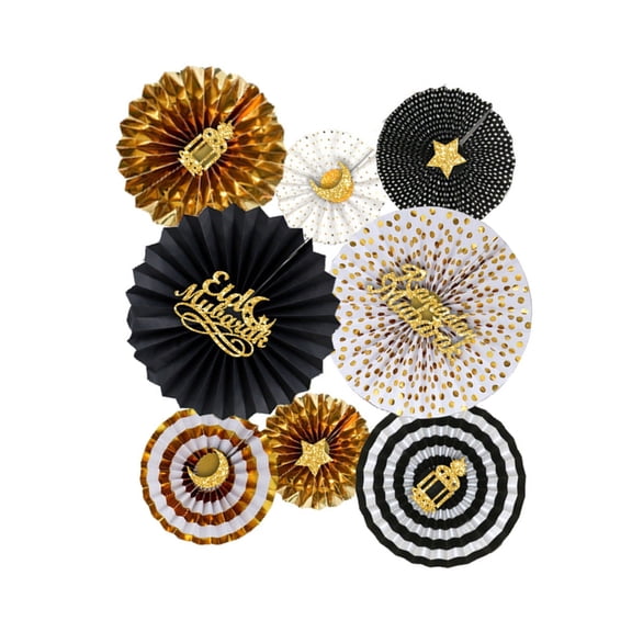 AOOOWER Pack of 8 Folding Paper Fan for Ramadans Parties Elegant Eid Celebration Decoration Weddings and Holiday Decorations