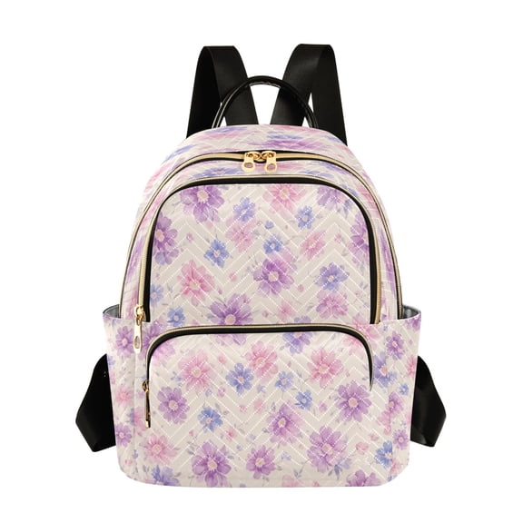 Qxltty Quilted Backpack for Women, Delicate Floral Travel Daypack with Front Pocket for Casual Daily Use