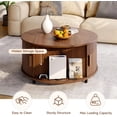 thumbnail image 6 of Round Coffee Table with Storage, 31.5" Modern Coffee Table with 360° Curved Sliding Door, Fluted Wood Accent Coffee Table with Adjustable Footpads, Round Center Table for Living Room, Walnut, 6 of 7