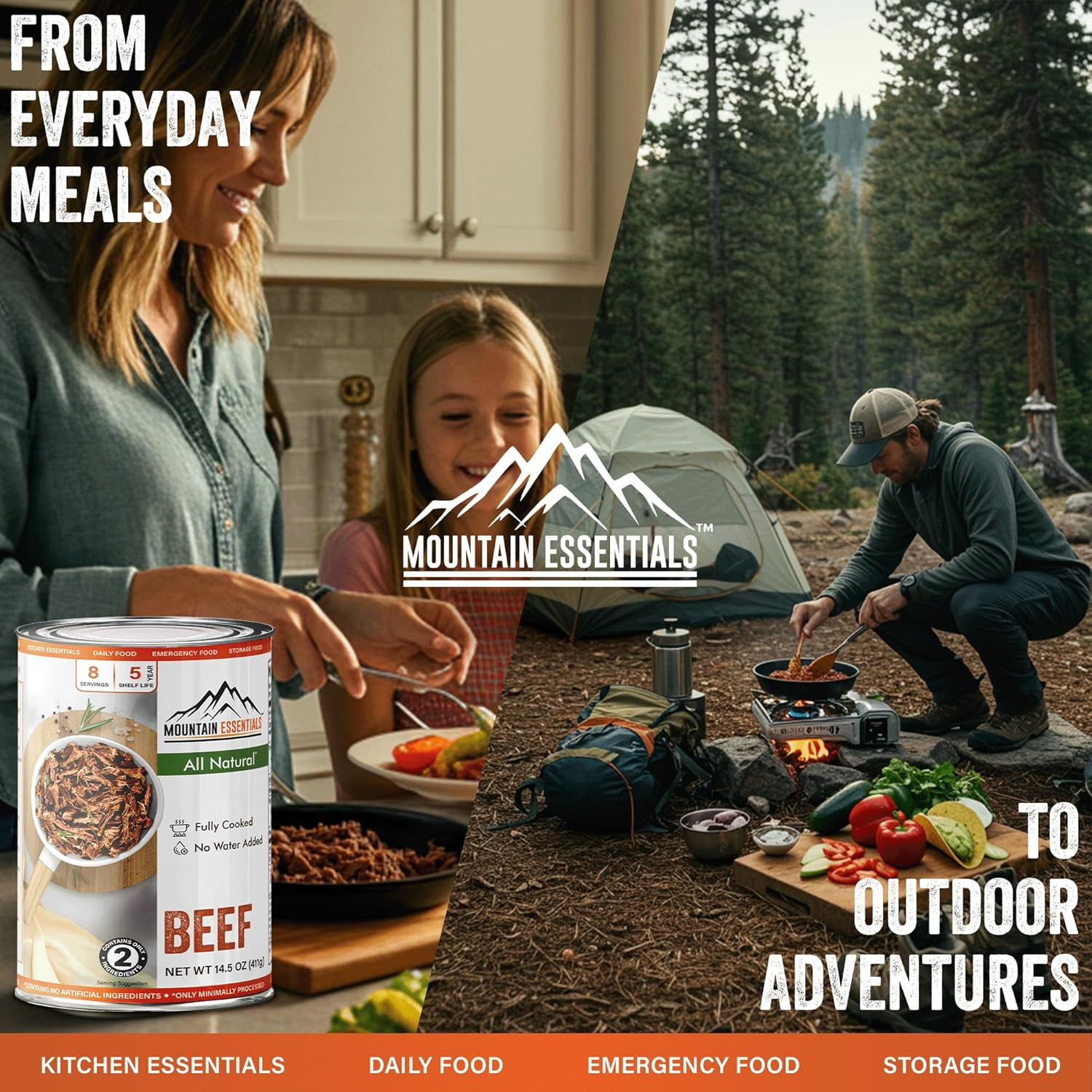 Mountain Essentials Canned Beef, Fully Cooked Ready-to-Eat, 14 oz (Pack of 6), Long Shelf-Life Emergency Food