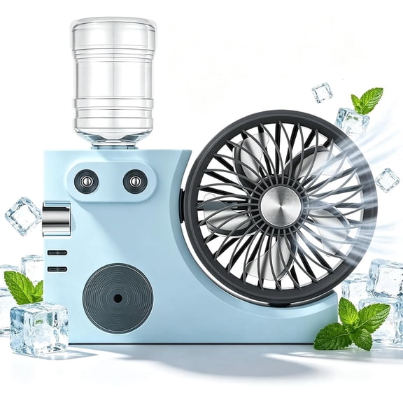 Portable USB Rechargeable Misting Table Fan, 2026 New Mini Desktop Cooling Air Circulator with Mist Spray, Portable Misting Table Fan 3-Speed Quiet & 2 Spray Modes, 60° Adjustable (Blue)