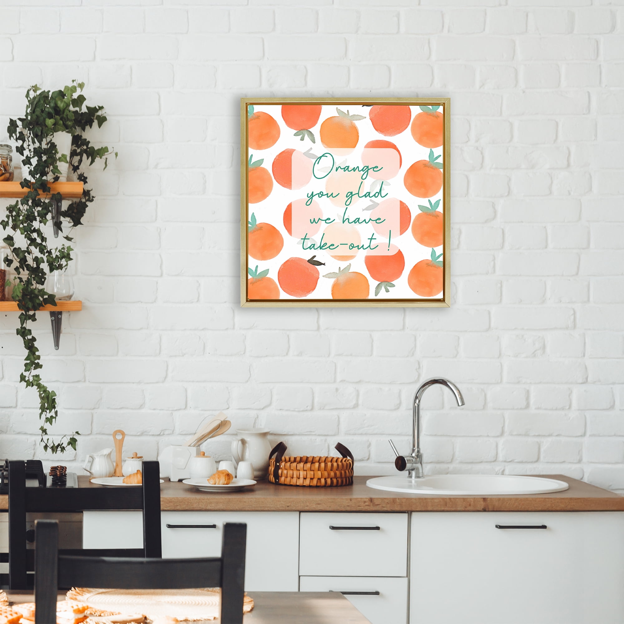 Stupell Industries Orange You Glad Gold Framed Floater Canvas Wall Art, design by Emily Navas
