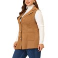 thumbnail image 5 of Agnes Orinda Women's Plus Size Vest Jacket Notch Lapel Casual Utility Sleeveless Suede Jacket 1X Brown, 5 of 8