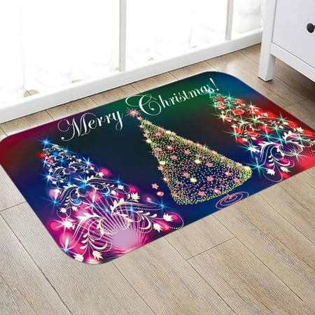 Christmas Tree Printed Flannel Fabric Doormat Floor Carpet Rug, Rubber Backing Non Slip Water Absorption, For Bathroom Bedroom Livingroom Kitchen Porch Stairs,