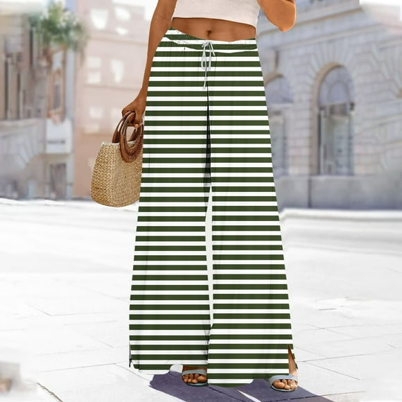 Pisexur Women's Pants,Pants for Women Fashion Women Printed Pants With Elastic Waist Casual Loose Pockets Pants Army Green,S