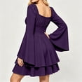thumbnail image 3 of KICILVS Halloween Dresses for Women Plain Square Neck Flare Sleeve Dress Ruched Bust Layered Hemline Mini Party Gown Purple, 3 of 8