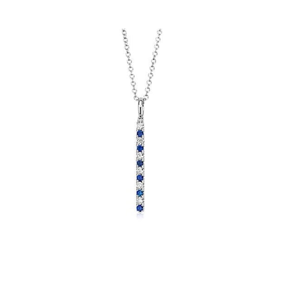0.50 T.C.W Excellent Round Cut Blue Sapphire Gemstone Real Diamond Trendy Necklace for Engagement Gift Solid 14K White Gold With 18 inches Chain