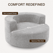 Fumahaus Upholstered Swivel Accent Chair, Oversized Comfy Round Sofa Chair with Two Pillows, Leisure Sofa Chair for Living Room Bedroom, Light Gray