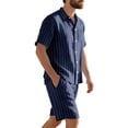 thumbnail image 3 of WWV Mens Shorts Set Lapel Short Sleeve Pocket Button Shirt Mid Waist Shorts Outfits Solid Color Stylish Loose Fit Going out Leisure Suit Navy XL, 3 of 6