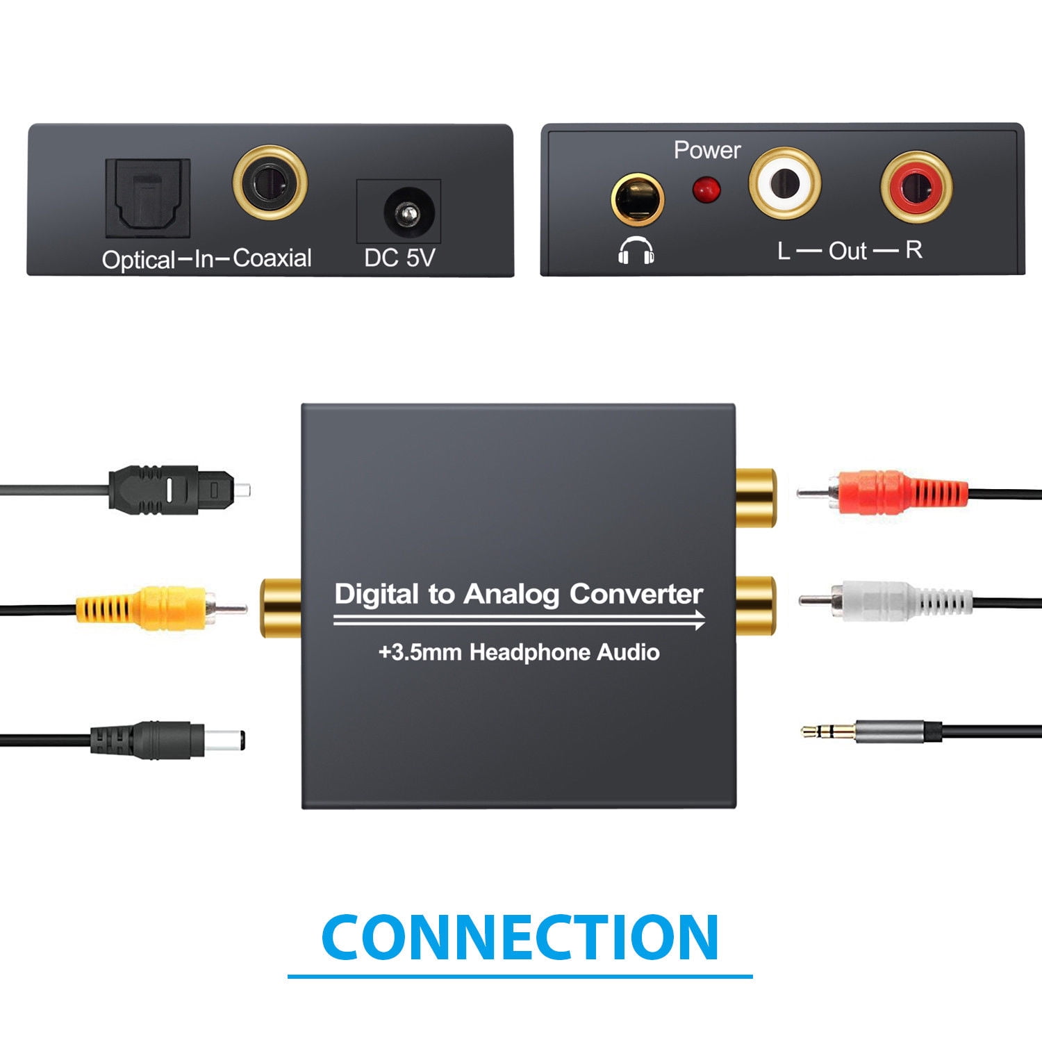 Digital to analog audio converter 1M Toslink Optical cable RCA L/R 3