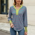 thumbnail image 2 of Bpmpbo Women's Long Sleeve Shirts 2025 New V-neck Button Color Striped T Shirts Pullover Casual Tops Comfortable Breathable Athletic Clothes Irregular Hem Clearance, 2 of 8
