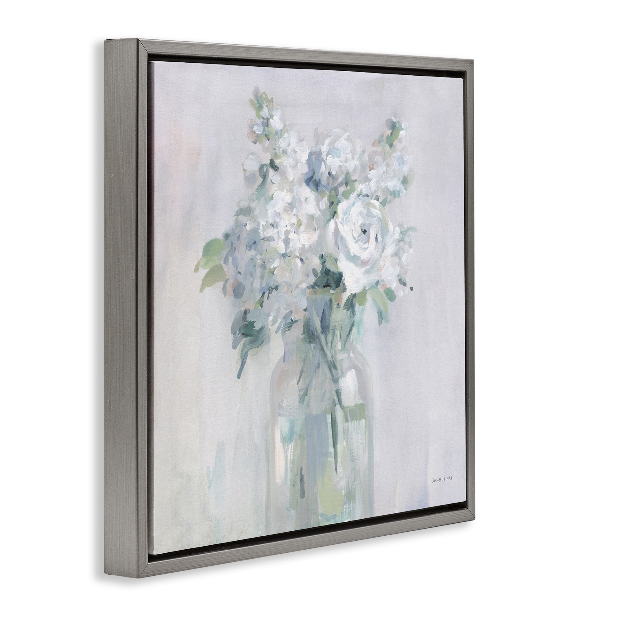 Stupell Industries White Abstract Bouquet Botanical & Floral Painting Gray Floater Framed Canvas Art Print Wall Art, 25 x 25