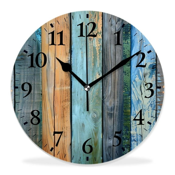 10 Inch Wall Clock Battery Operated Silent Clock Decorative for Office, Kitchen, Outdoor, Living RoomVintage Teal Turquoise Wood Grain Adorable