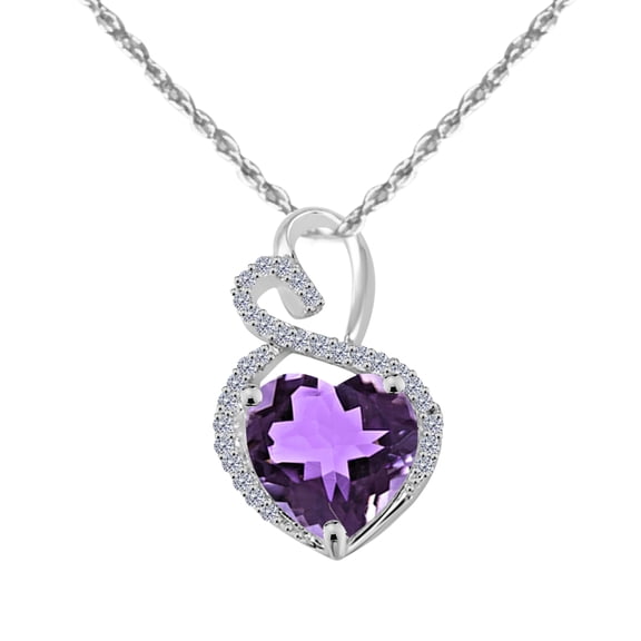 Mauli Jewels Engagement Necklace for Women 3.9 Ct. Diamond And Heart Shape Amethyst White Gold Pendant Prong-Setting 14K white Gold|Silver Chain