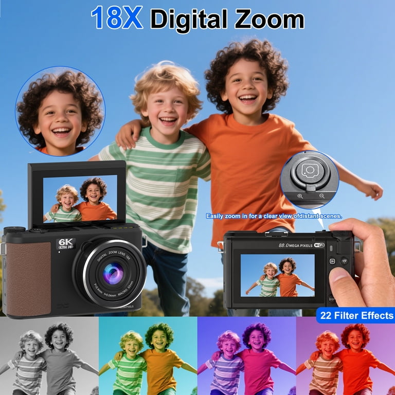 Ourlife 88MP 18x Zoom Mirrorless Digital Camera, Black - Walmart.com