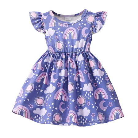 

WUXIAN Toddler Girls Short Fly Printed Dress Dance Party Halloween Dresses Sundress Infants Baby Children Soft Dailywear