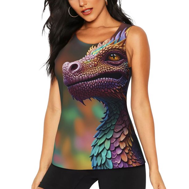 Balery Rainbow Scales Fantasy Dragon Camiseta sin mangas estampada ligera para mujer, tops de entrenamiento sin mangas, camisetas de yoga transpirables de secado rápido.-X-Large