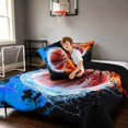 thumbnail image 4 of Manfei Sports Queen Comforter Set, Fire and Ice Comforter Sets Queen, Black Orange Brightblue, Black Reversible 3 Pieces 1 Comforter and 2 Pillowcases, 4 of 6