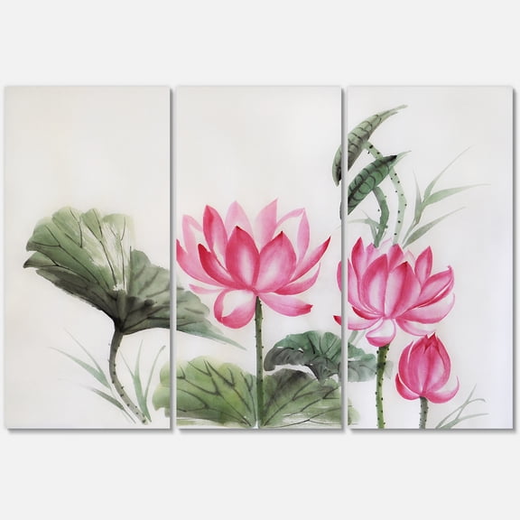 Ancient Pink Lotuses In The Pond I 28 in x 36 in Painting Canvas Art Print, by Designart