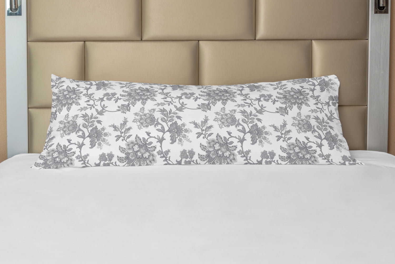 Floral Body Pillow Case Cover with Zipper, Monochrome Petals