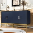 thumbnail image 3 of Vastcury 62" 4 Door Sideboard Cabinet with Metal Hands and Cross Legs, Storage Buffet for Living Room Dining Room, Navy Blue, 3 of 9