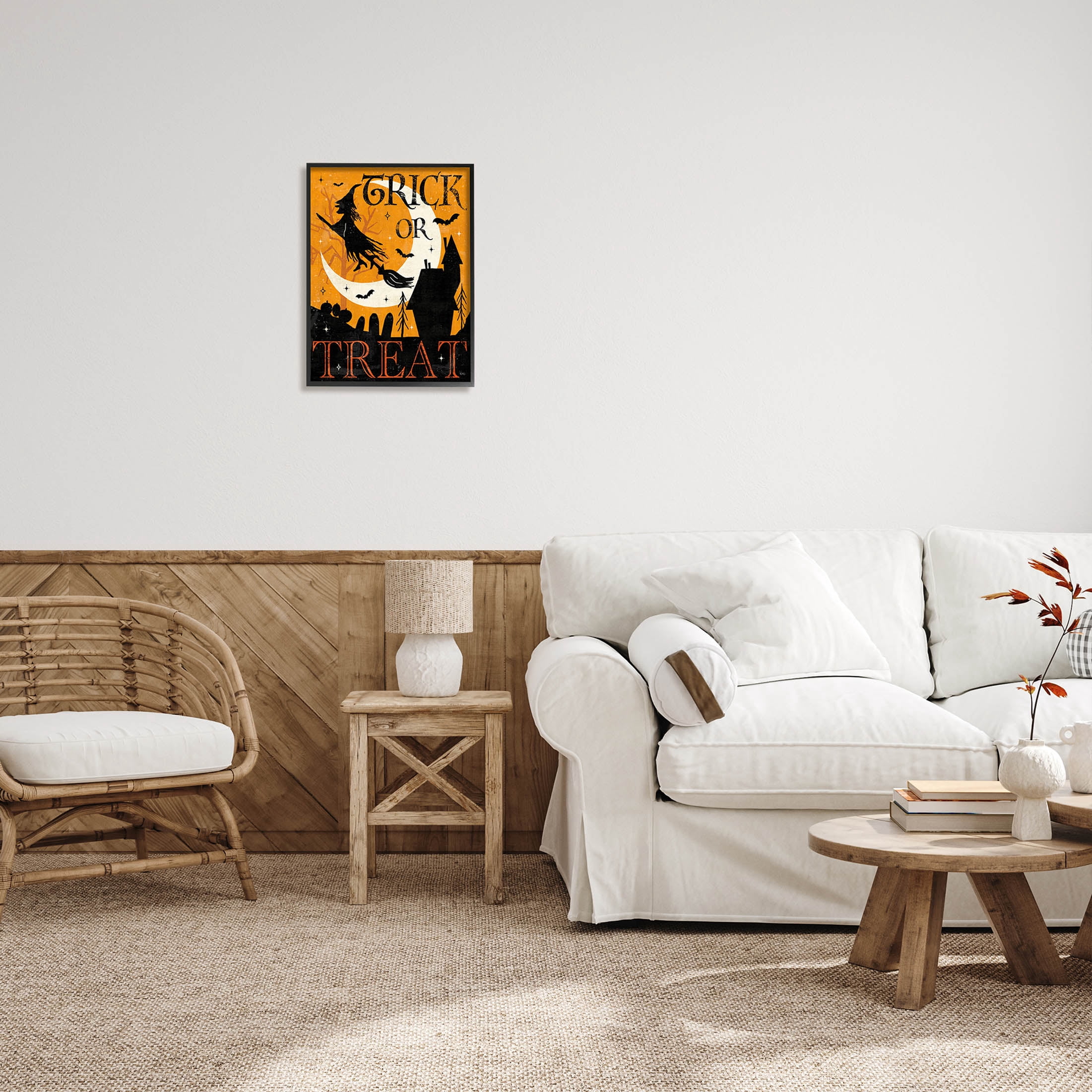 Stupell Industries Trick Or Treat Halloween Witch Graphic Art Black Framed Art Print Wall Art, Design by Veronique Charron