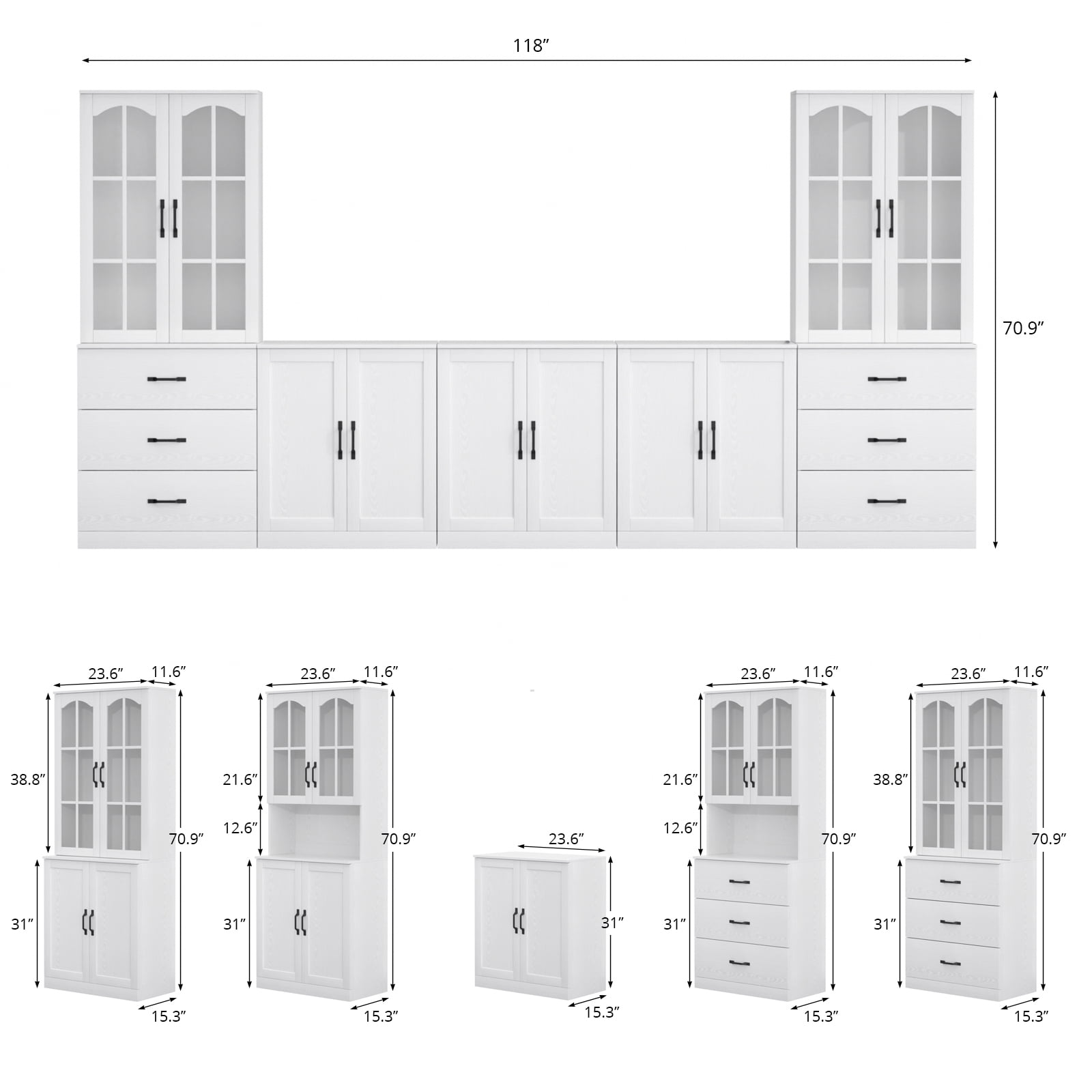 RichYa 118" W Entertainment Center with Bookcases for TVs up to 65", Wall Unit TV Stand with Drawers for Living Room