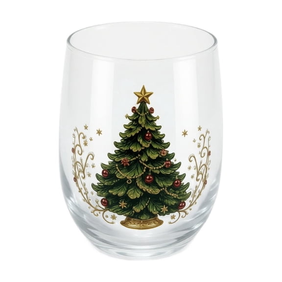 3D Christmas Glass Art Cup, Luxury Raised Holiday Glassware Drinking Glass, Christmas Stemless Wine Glasses Tumbler for Coffee Tea Juice Milk (1Pc)