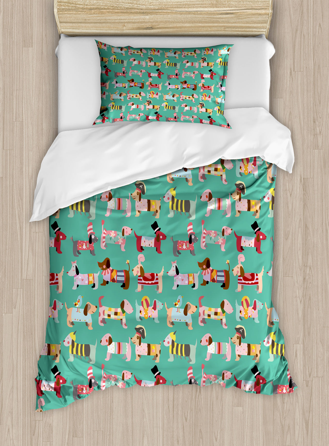Dog Lover Duvet Cover Set, Abstract Puppy Pattern with Human Clothing Fun Dress up Theme