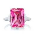 thumbnail image 2 of Gem Stone King 925 Sterling Silver Pink Created Sapphire Ring for Women (10.00 Cttw, Emerald Cut 14X10MM, Gemstone September Birthstone, Available in Size 5, 6, 7, 8, 9), 2 of 4