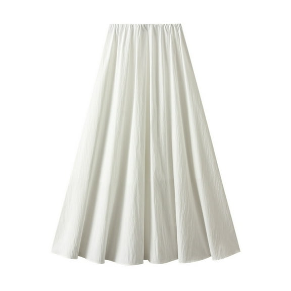 Women's Casual A Line Midi Skirts Elastic High Waist Pleated Basic Outfits Ankle Length Skirts
