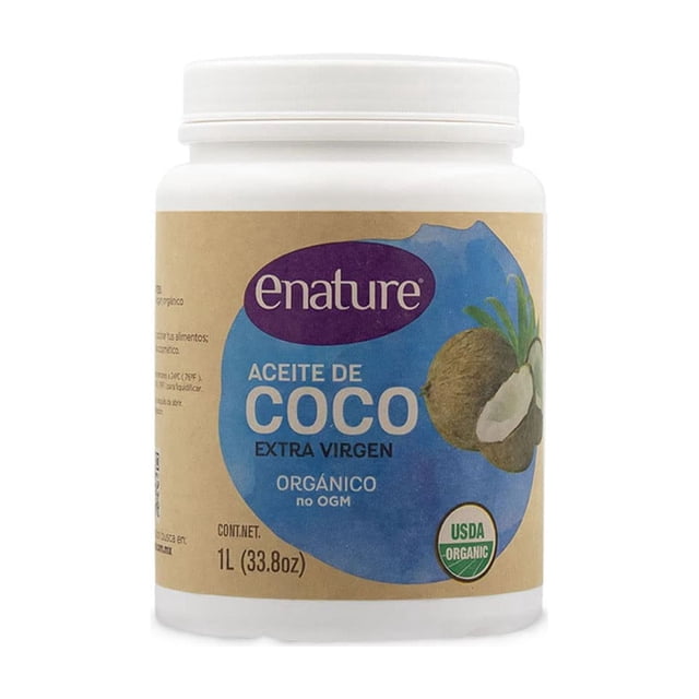 Enature Aceite de Coco Orgánico, Virgen, 1 L. El empaque puede variar