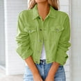 thumbnail image 2 of Juebong Womens Short Denim Jacket Casual Basic Long Sleeve Button Down Jean Jackets Distressed Cropped Fall Coats Outwear Green,XXXL, 2 of 8