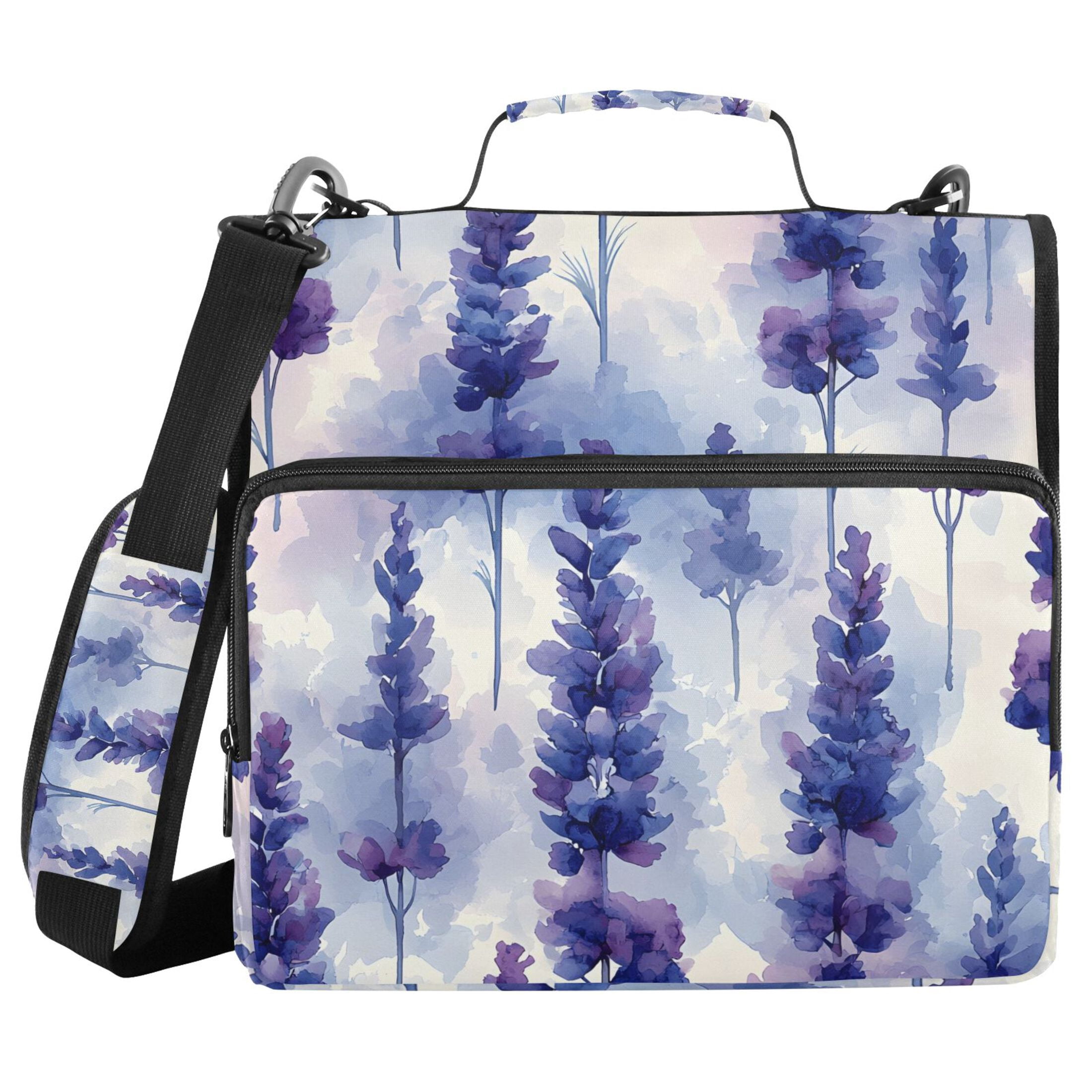 ALAZA Zipper Binder Watercolor Lavender Flower 3 Ring Trapper Keeper File Folder Organizer Bag