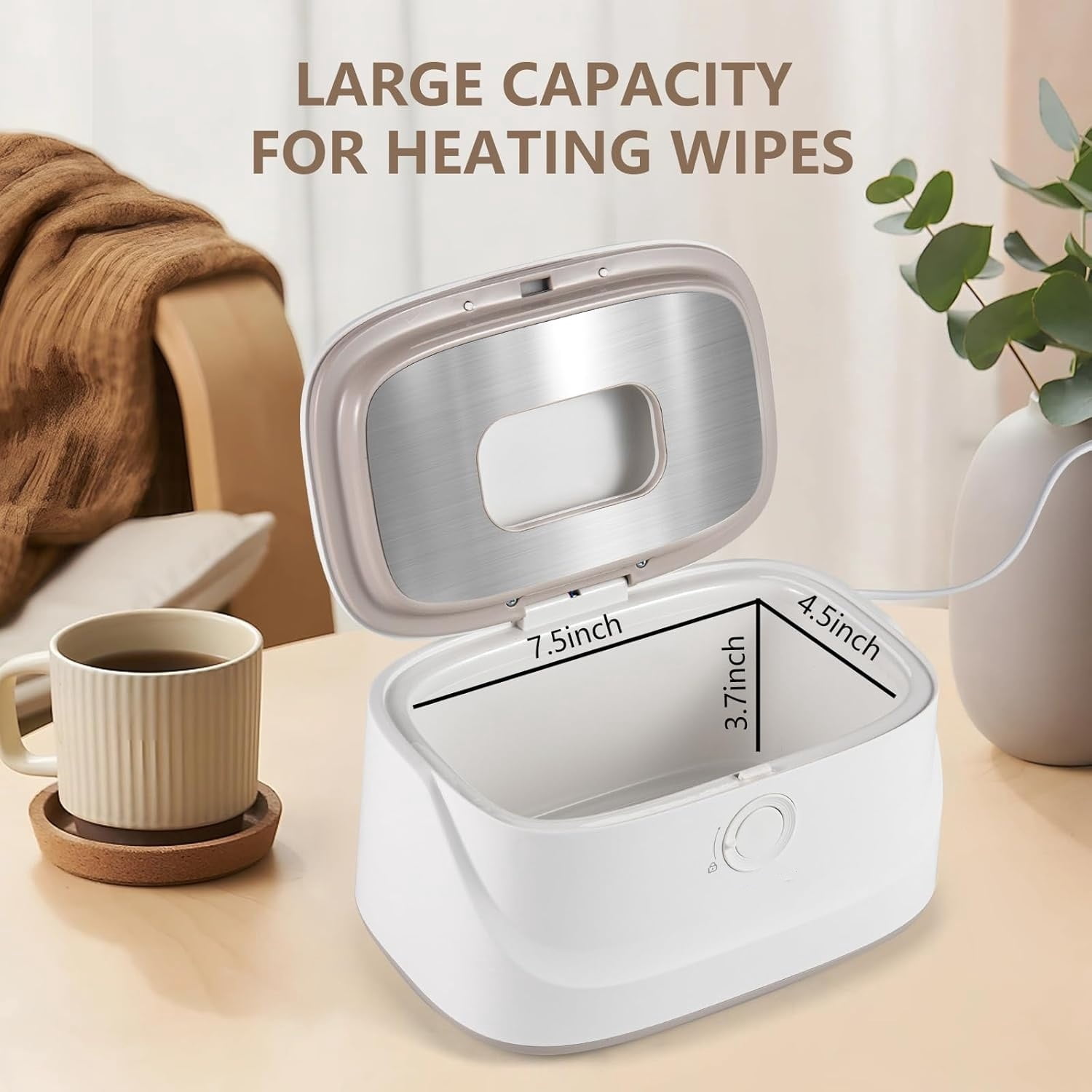 Wipes Warmer with Safety Lock, Large Capacity Wipes Dispenser with Night Light, Fast and Even Heating, 4 Modes of Temperature Heating Control,Grey