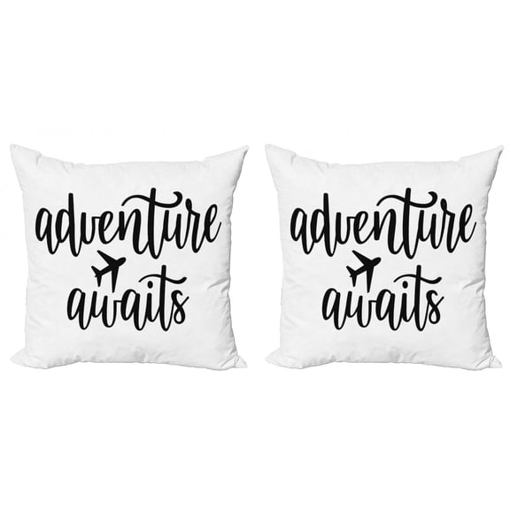 Ambesonne Saying Throw Pillow Cover 2 Pack, Monochrome Travel Typography, 20", White Black