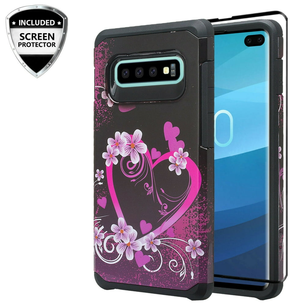 Samsung Galaxy S10 Plus/S10+ Case w/[TPU Screen Protector] Silicone Shock Proof Dual Layer Hard