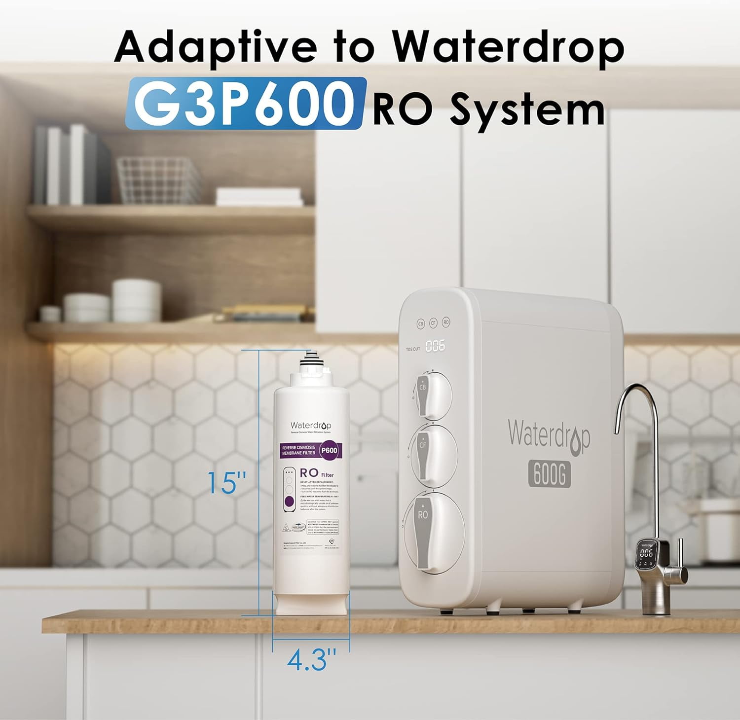 Waterdrop WD-G3P600-RO Filter, Replacement for WD-G3P600 Reverse Osmosis System, NSF Certified, 2-year Lifetime