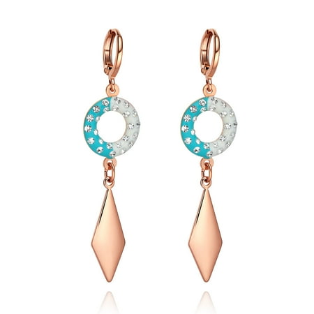 Cute Lucky Donuts White Sky Blue Fun Colors and Sparkling Crystals Gold-Tone Fashion Eardrop Earrings