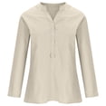 thumbnail image 3 of Womens Cotton Linen Short Sleeve Button Down Shirts Casual V Neck Plain Blouses Tops, 3 of 6