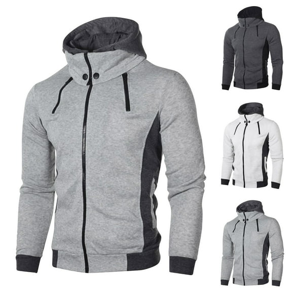 Brondbend Men's Winter Coats Fall Mens Jacket Hooded Long Sleeved Zipper Pocket Outerwear Solid Color Stylish Jacket Loose Fit Outdoor Tops Dark Gray