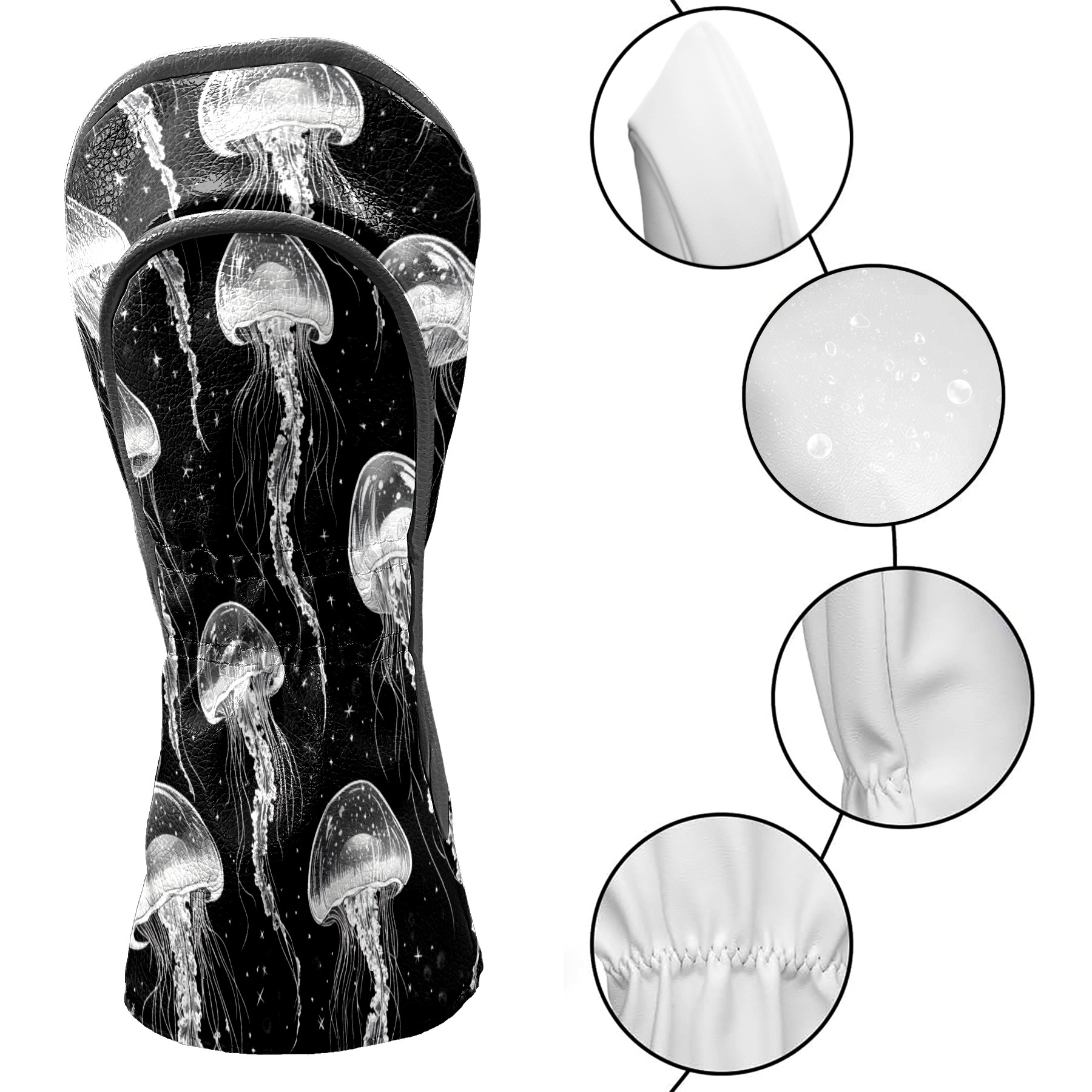 Golf Club Covers PU Leather Waterproof Head Covers for Fairway Woods Hybrids Jellyfish