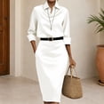 thumbnail image 6 of Idoravan Fashion Women's 3/4 Sleeve Turndown Collar Solid Button Casual Summer Dress, 6 of 7