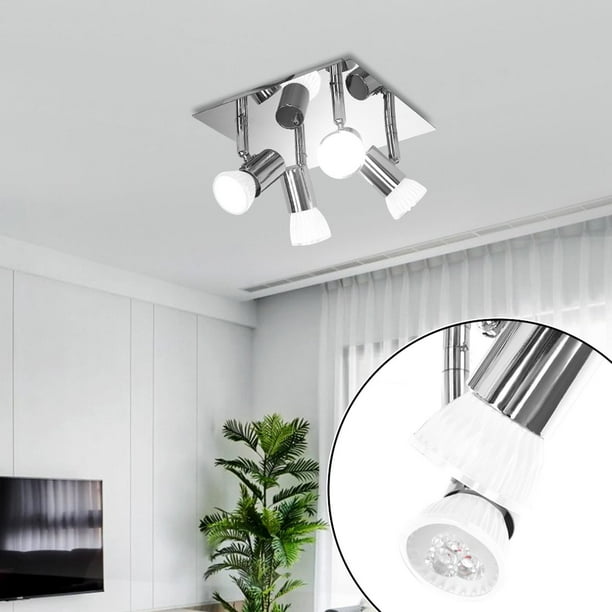 Lámpara de techo Focos ajustables de 4 vías | LED de metal moderno GU10 | Blanco frío 6500K | Incluye 4x Bombillas de 5W | Para Cocina Sala de Estar | 20x20x15cm | Acabado en blanco o negro